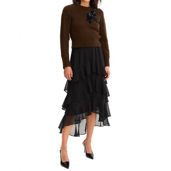 NEW ALLISON NEW YORK beaded abigail sweater in walnut